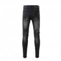 #844 amiri black leather letters jeans black
