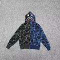 [Best Quality] 1:1 Bape Shark half camo hoodie zip-up pullove blue grey
