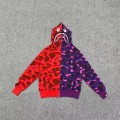 [Best Quality] 1:1 Bape Shark half camo hoodie zip-up pullove purple red