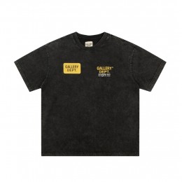 Gallery Dept Yellow Logo Distressed Tee T-Shirt Black