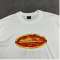 Corteiz gold and red badge tee white black